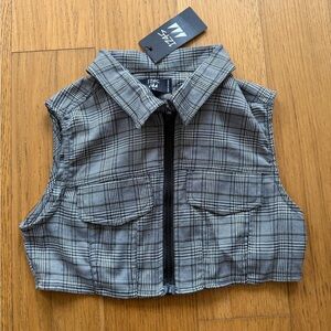 1245 Plaid Sleeveless Zip-Up Vest NWT SZ XS